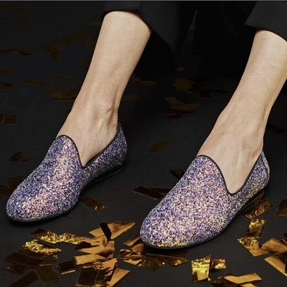 NWOB TOMS Darcy Glitter Flats Slipons Loafers Black Purple 7.5 - Picture 1 of 16